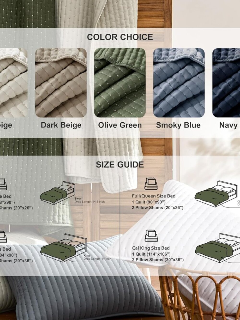 Olive Green Cross Stitch Queen Size Quilt Set, Striped Lightweight Soft Bedsprea - Picture 8 of 9